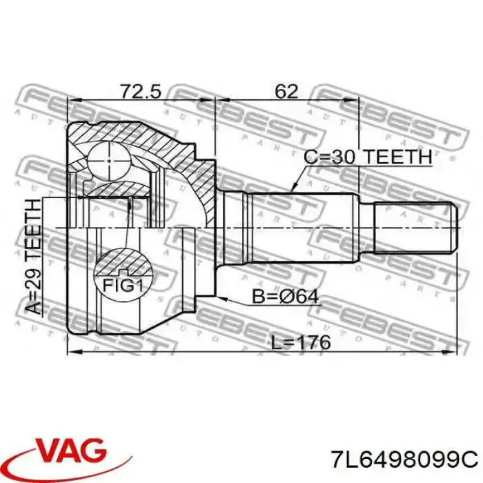 Купити 7L6498099C VAG Шарнір приводу зовнішній