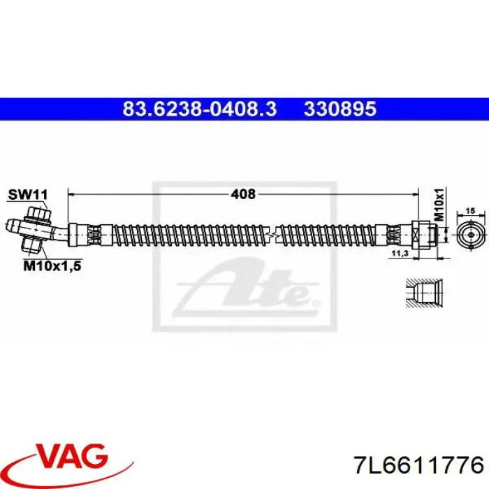 Шланг гальмівний задній VAG 7L6611776 ціна, від 15.70 USD