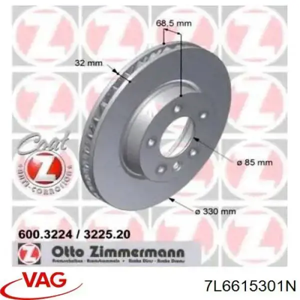 Диск переднього гальма VAG 7L6615301N ціна, від 22.57 USD