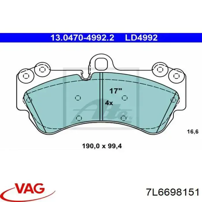 Передні тормозні колодки 7L6698151 VAG