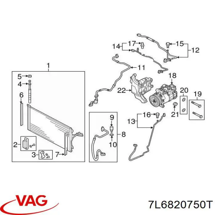 Купити 7L6820750T VAG Шланг кондиціонера, від радіатора до осушувачу