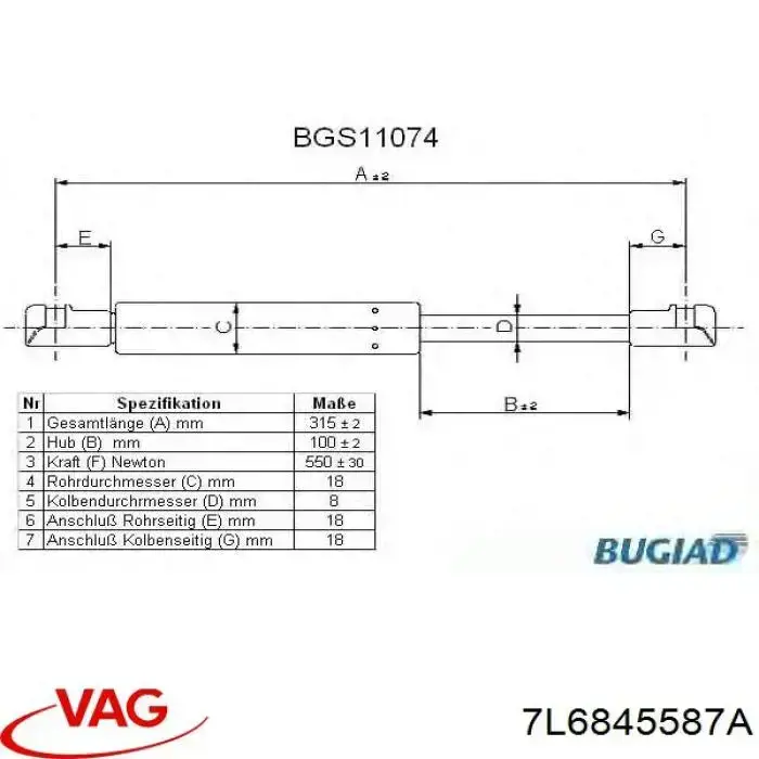 7L6845587A VAG Амортизатор скла задньої, 3/5-ї двері (ляди)