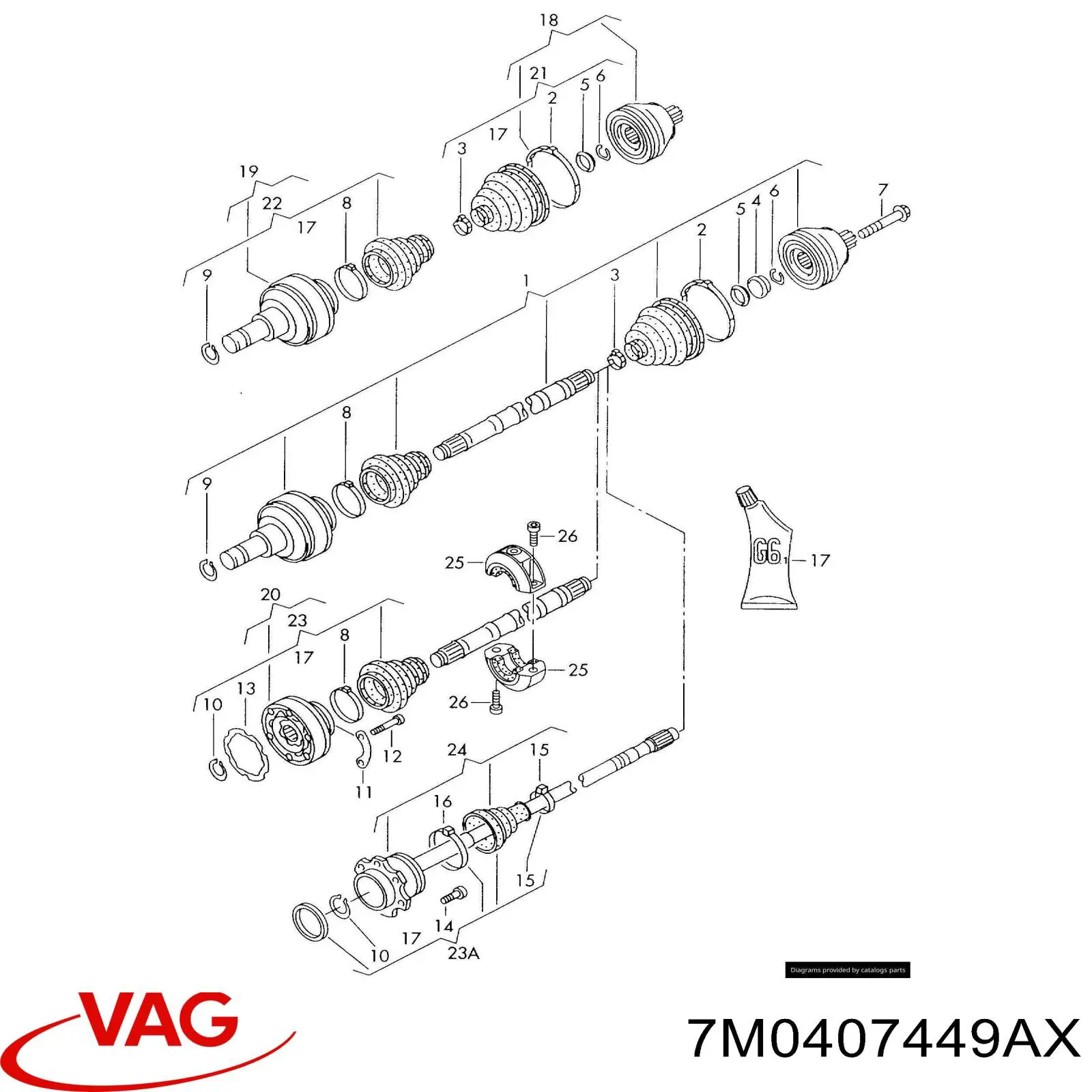 Привід передній лівий VAG 7M0407449AX ціна, від 76.02 USD