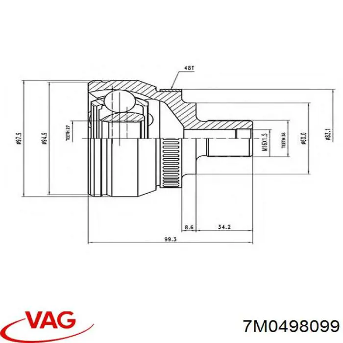 Граната колісна VAG 7M0498099 ціна, від 32.40 USD