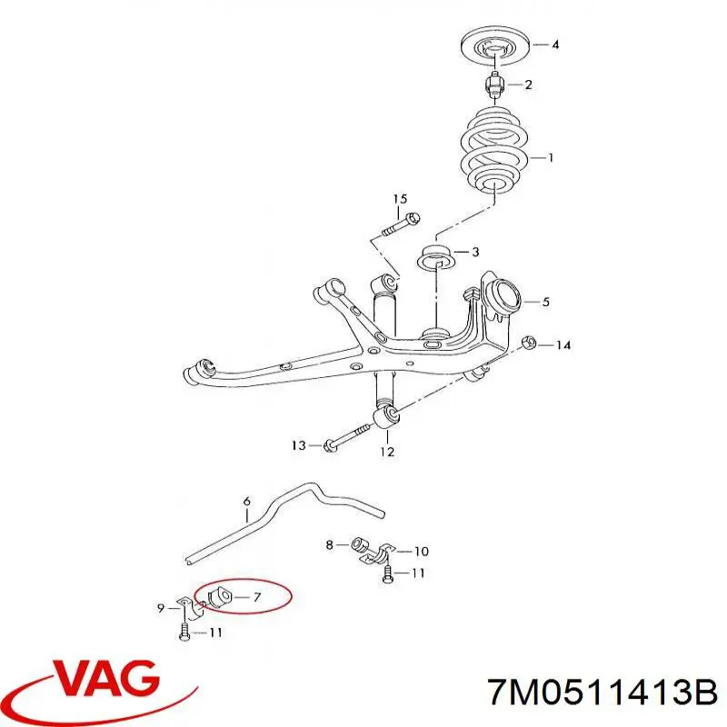 Купити 7M0511413B VAG Опора стабілізатора