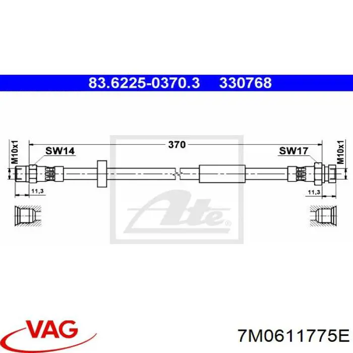 Шланг гальмівний задній VAG 7M0611775E ціна, від 6.46 USD