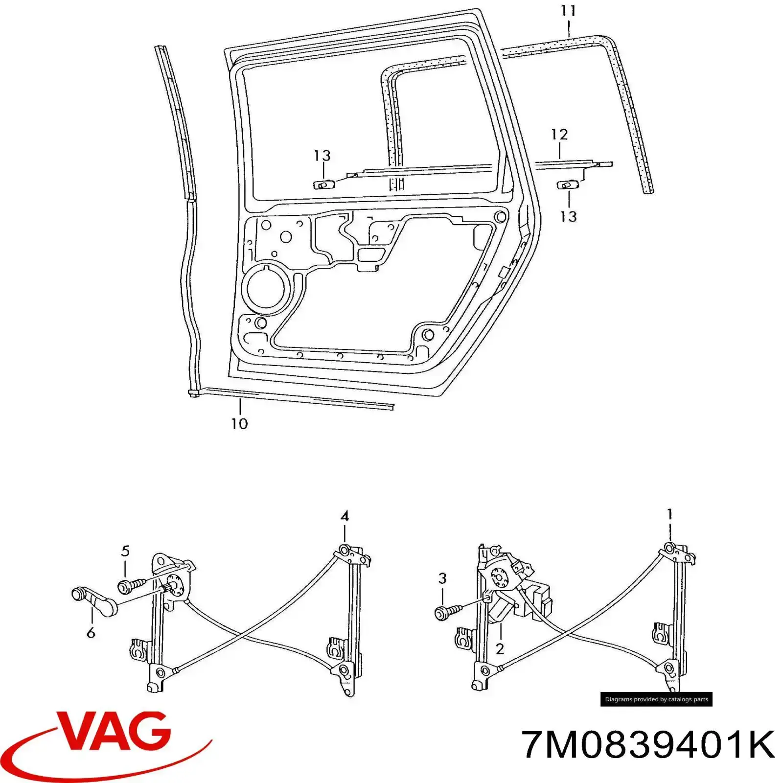 7M0839401K VAG Механізм стеклопод'емника двері задньої, лівої