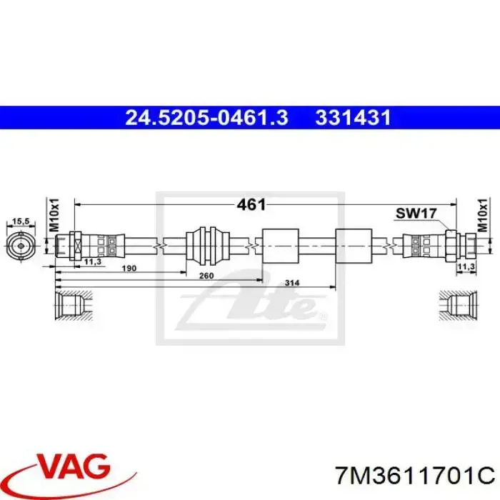 Купити 7M3611701C VAG Гальмівні шланги передні