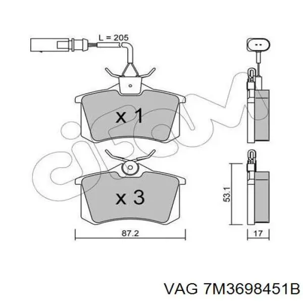 Задні дискові колодки VAG 7M3698451B
