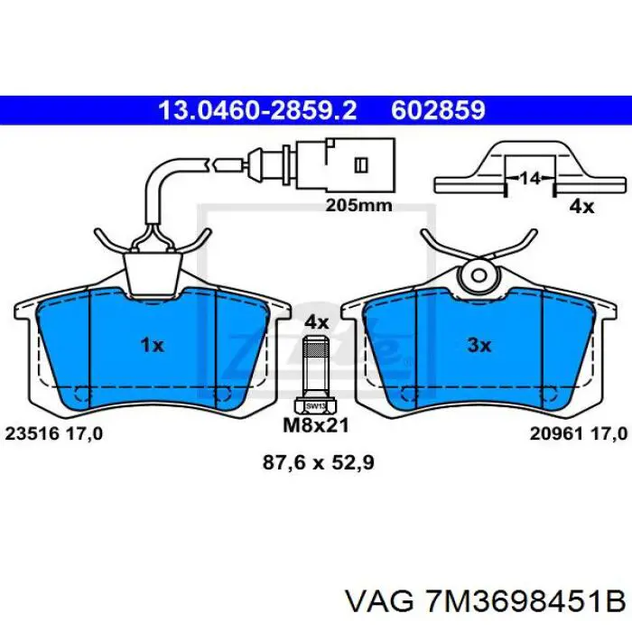 Задні гальмівні колодки VAG 7M3698451B ціна, від 19.28 USD