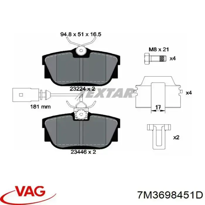 Задні гальмівні колодки VAG 7M3698451D ціна, від 19.86 USD