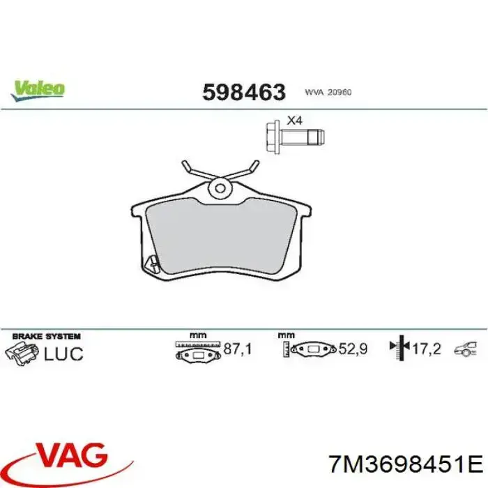 7M3698451E VAG Колодки гальмівні задні, дискові
