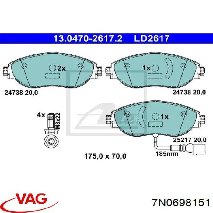Передні тормозні колодки 7N0698151 VAG