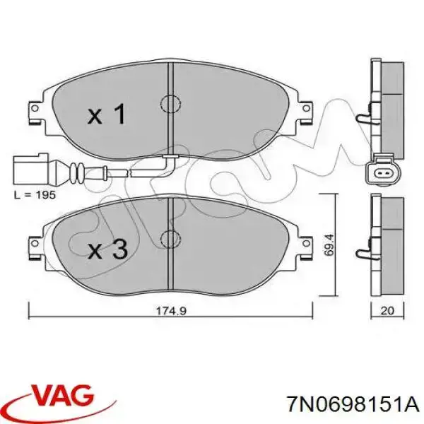 Гальмівні колодки VAG 7N0698151A ціна, від 49.29 USD