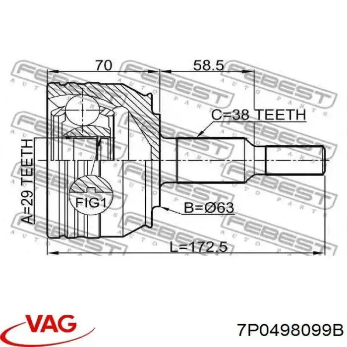 Купити 7P0498099B VAG Шарнір приводу зовнішній