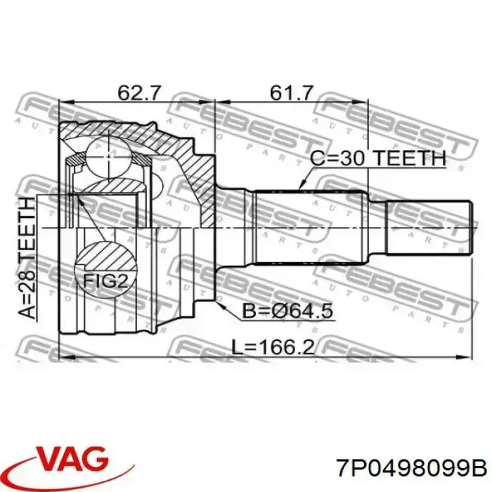 ШРУС зовнішній передній 7P0498099BV VAG