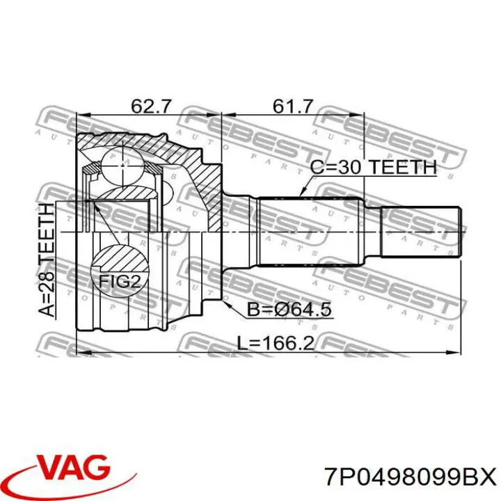 ШРУС зовнішній передній 7P0498099BX VAG