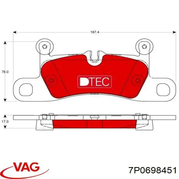 Задні гальмівні колодки 7P0698451 VAG