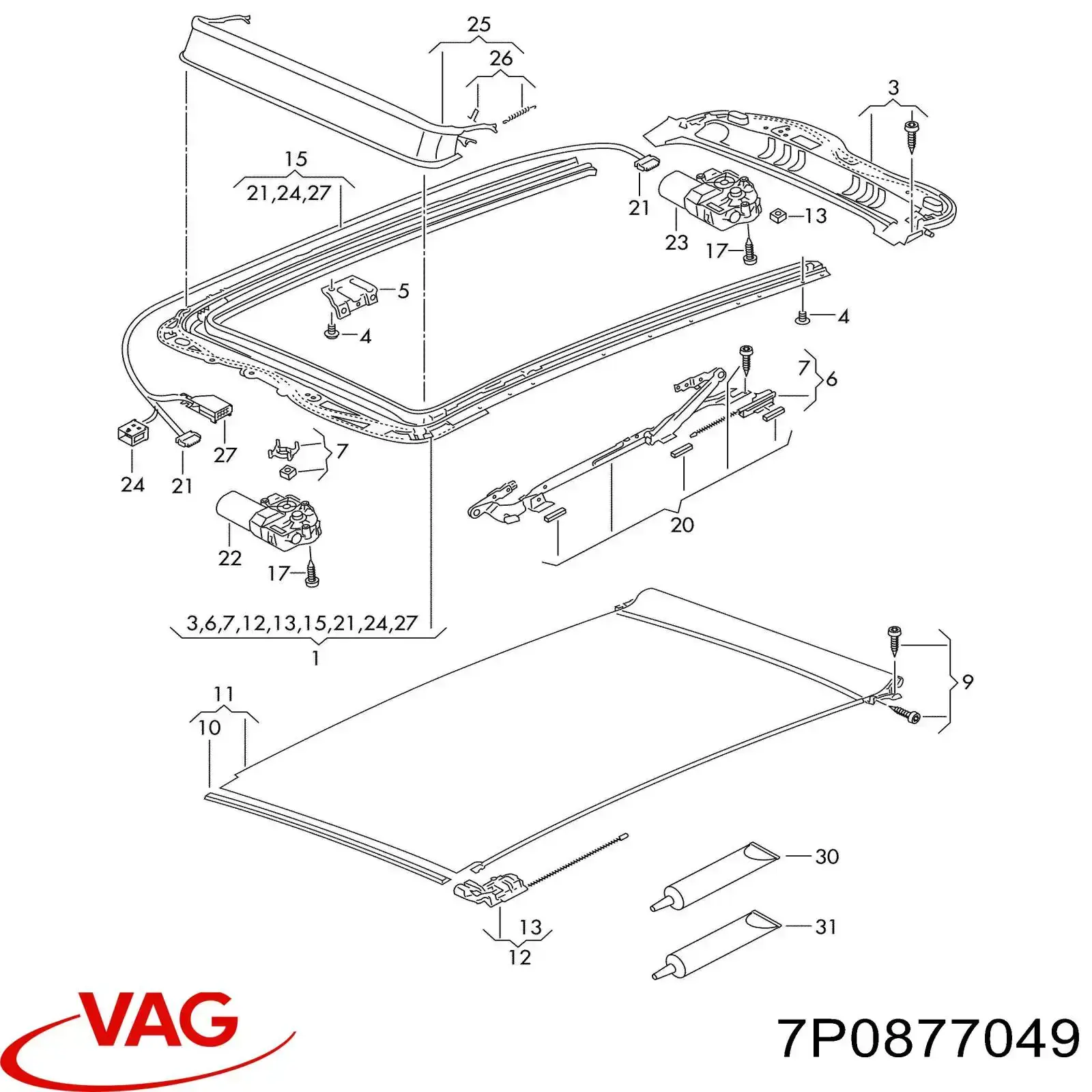 Панель люка VAG 7P0877049 ціна, від 177.45 USD