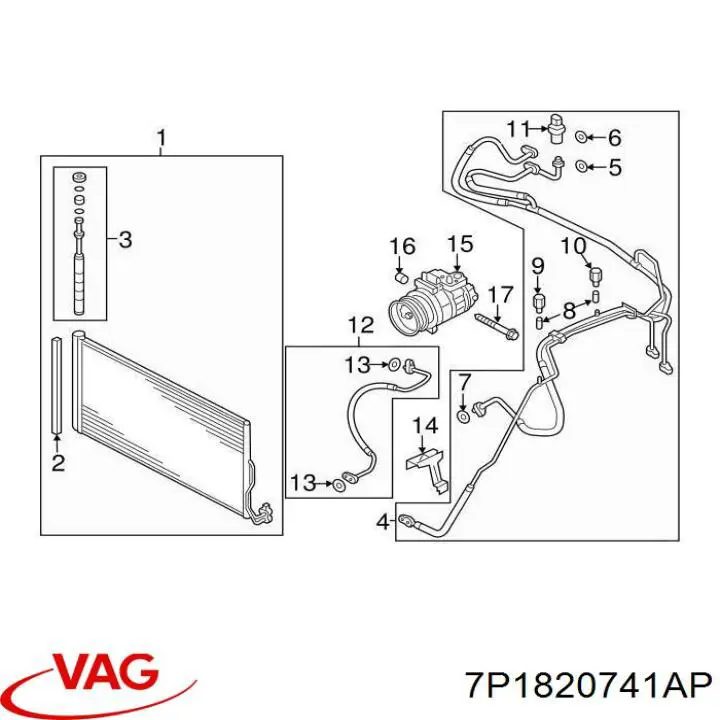 Купити 7P1820741AP VAG Шланг кондиціонера, від радіатора до випарника