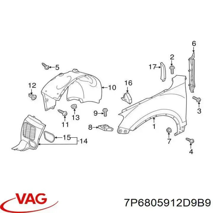 Підкрилок переднього крила, правий передній VAG 7P6805912E ціна, від 63.35 USD
