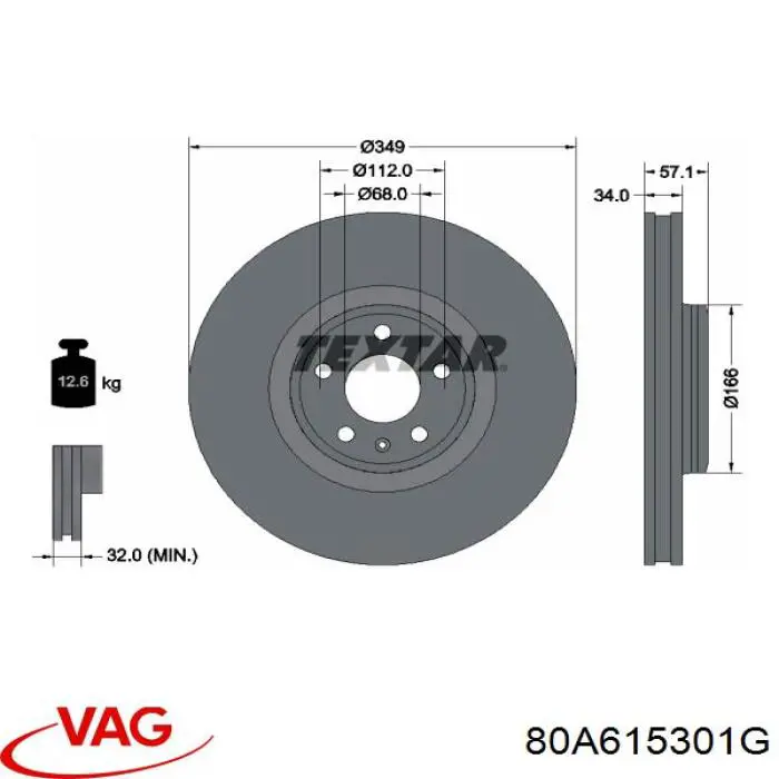 80A615301G VAG Гальмо дискове переднє