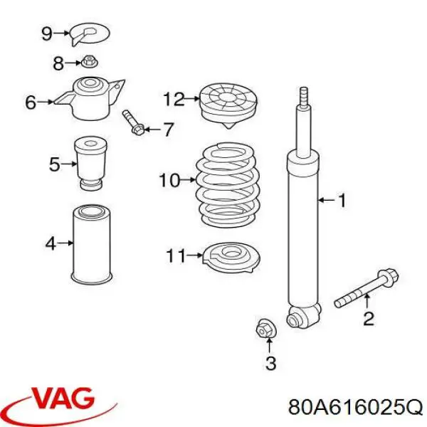 Купити 80A616025AA VAG Стійка амортизатора задня