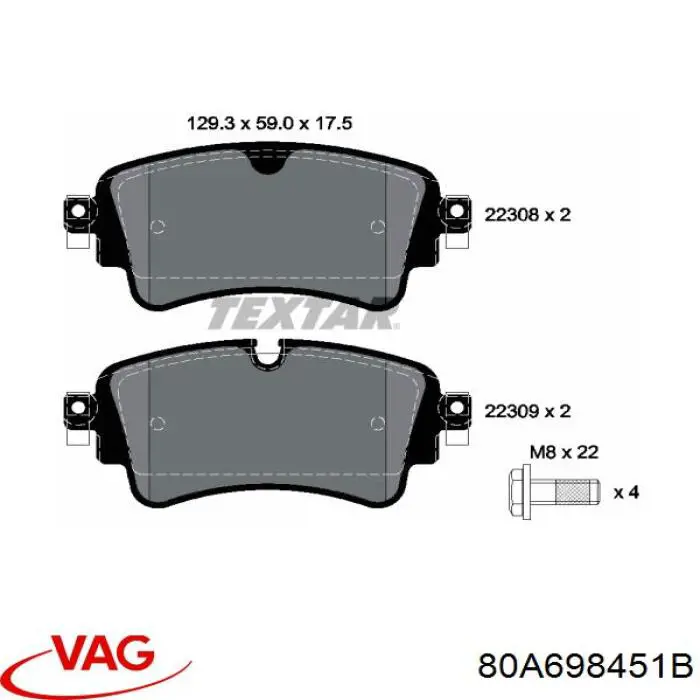 80A698451B VAG Колодки гальмівні задні, дискові