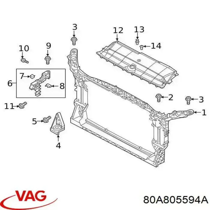 Супорт радіатора в зборі/монтажна панель кріплення фар 80A805594A VAG