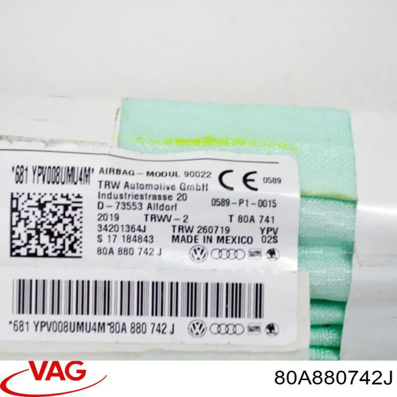 Подушка безпеки, збоку, права, AIRBAG VAG 80A880742J ціна, від 241.17 USD