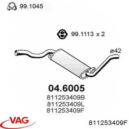 811253409F VAG Глушник, задня частина