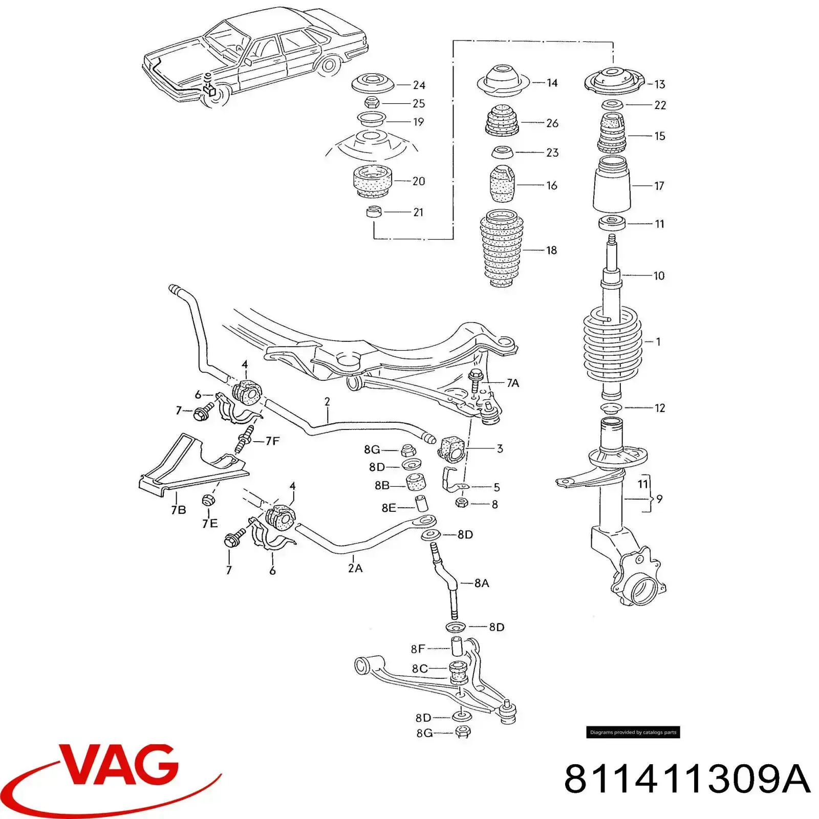 Купити Передній стабілізатор Audi 80 B3 89, 89Q, 8A