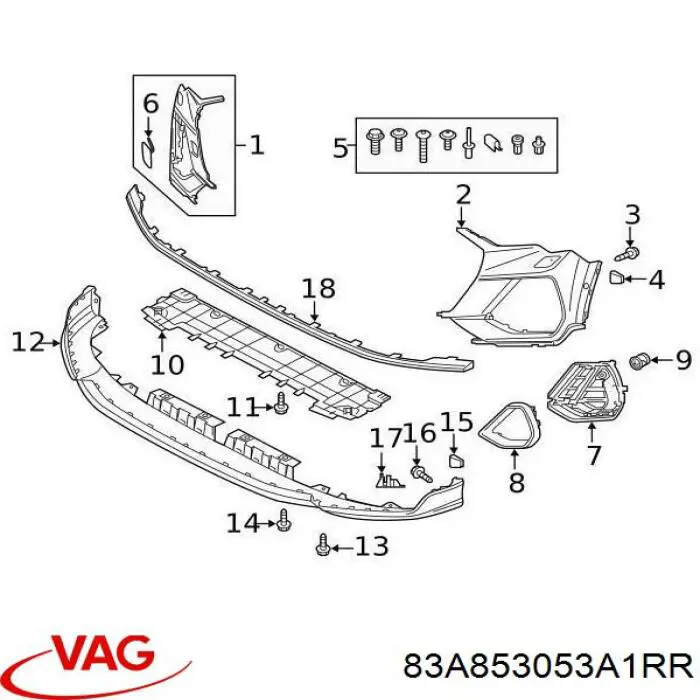 83A853053A1RR VAG Молдинг решітки переднього бампера, лівий