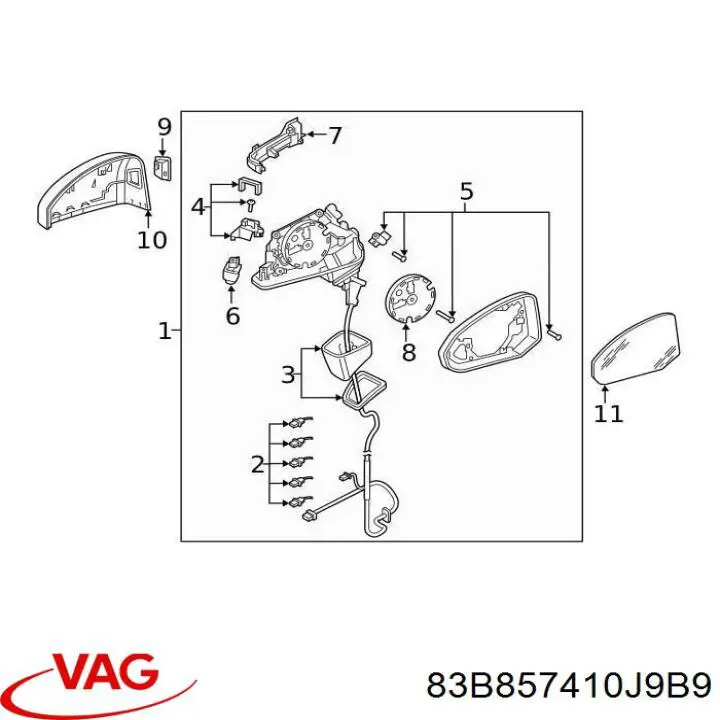 83B857410J9B9 VAG Праве дзеркало заднього виду
