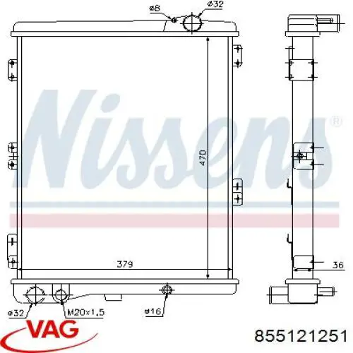 Купити 855121251 VAG Радіатор двигуна