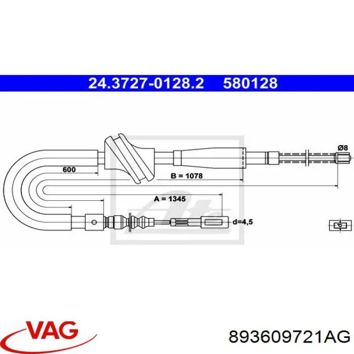 Трос ручного гальма задній, лівий 893609721AG VAG