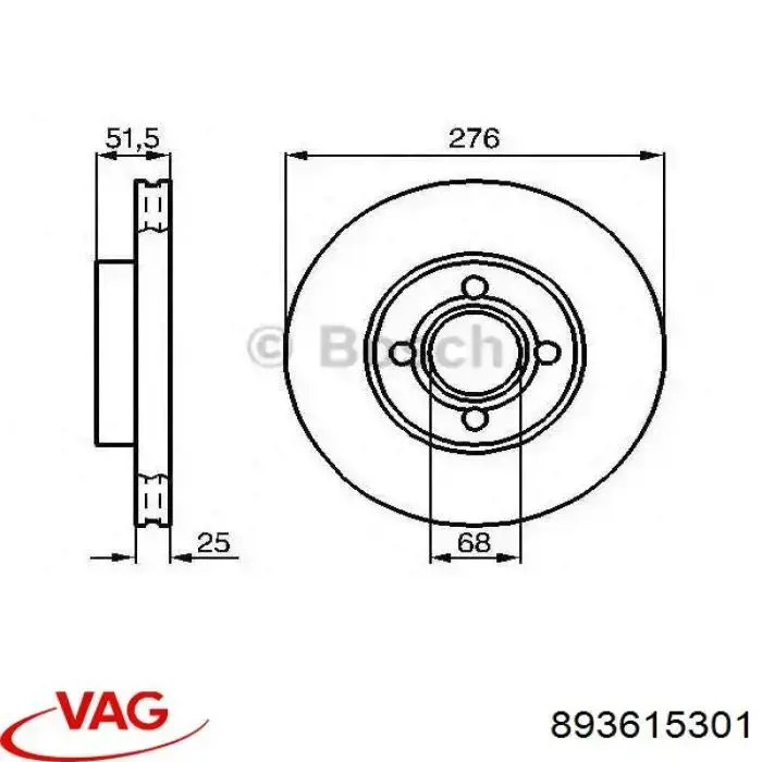 Диск переднього гальма VAG 893615301 ціна, від 43.33 USD