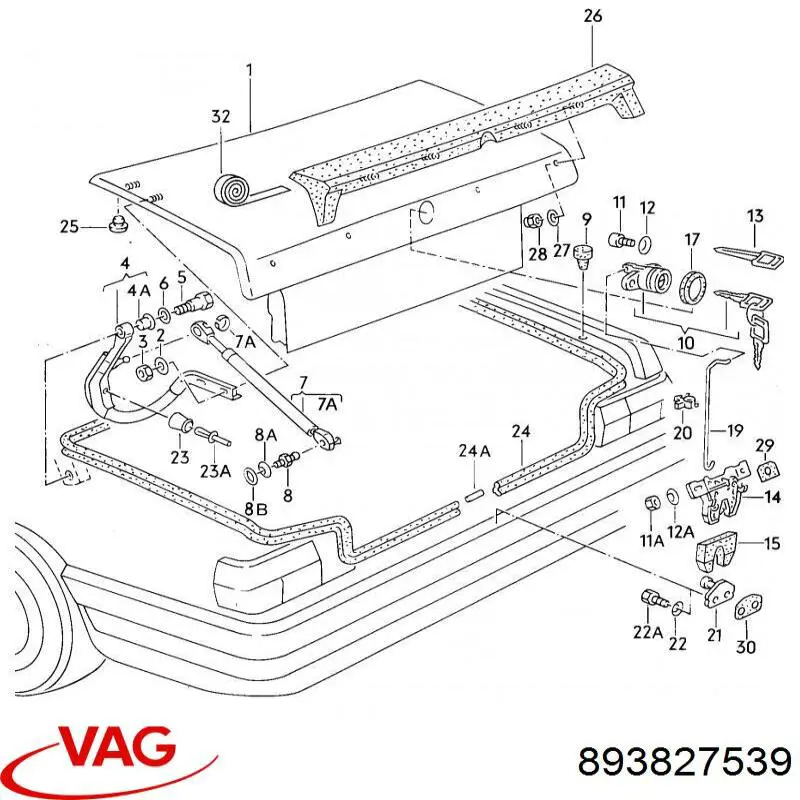 Личинка замка кришки багажника 893827539 VAG