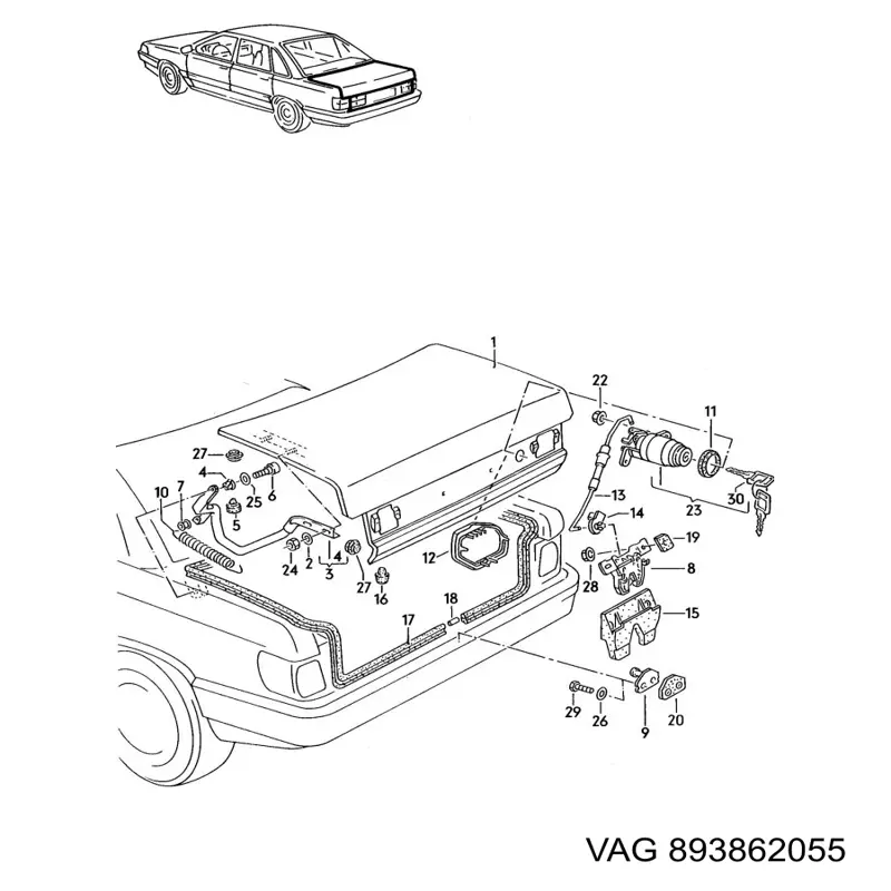 Личинка замка кришки багажника 893862055 VAG