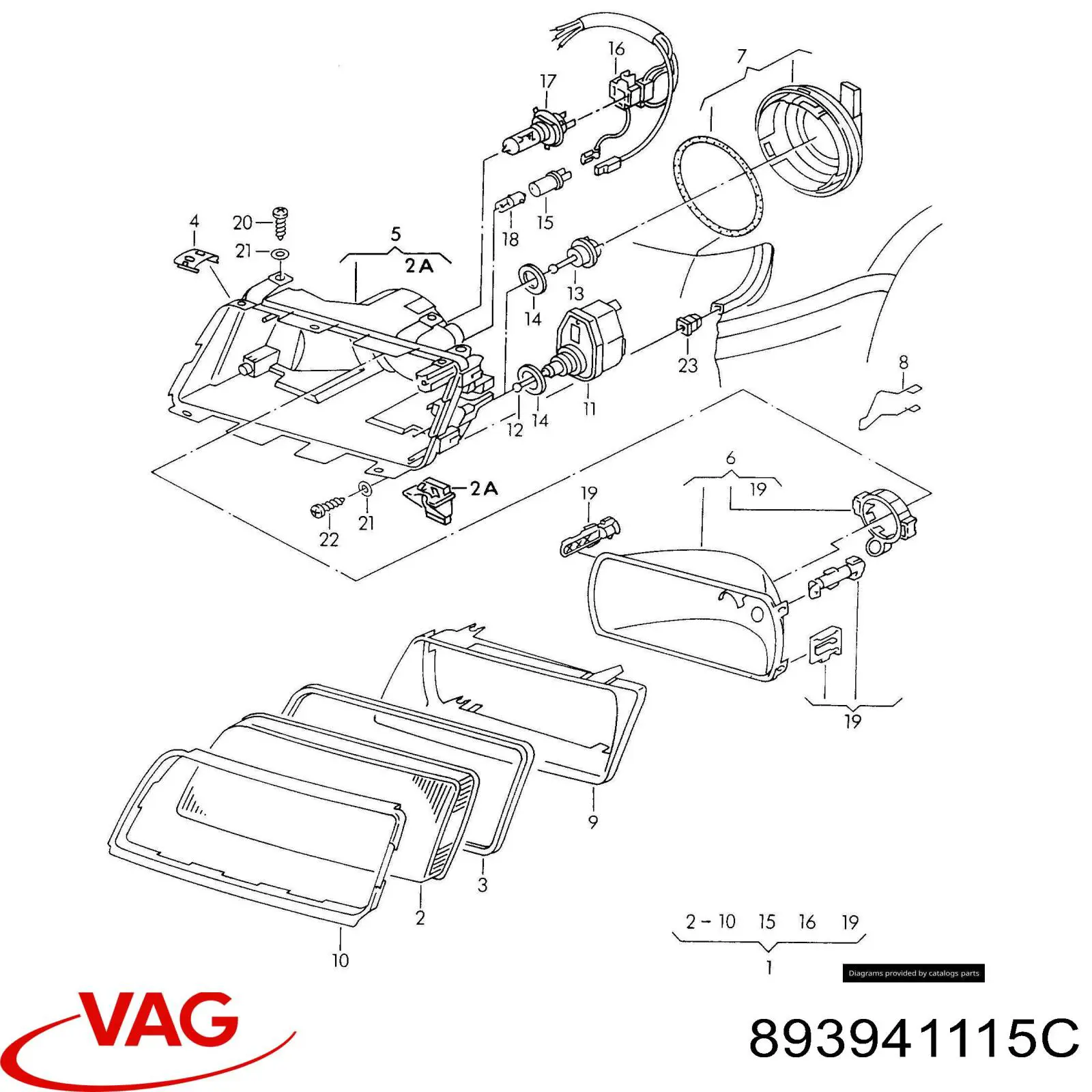 Скло фари лівої VAG 893941115C ціна, від 20.30 USD