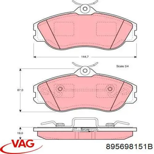 Купити 895698151B VAG Колодки гальмівні передні, дискові
