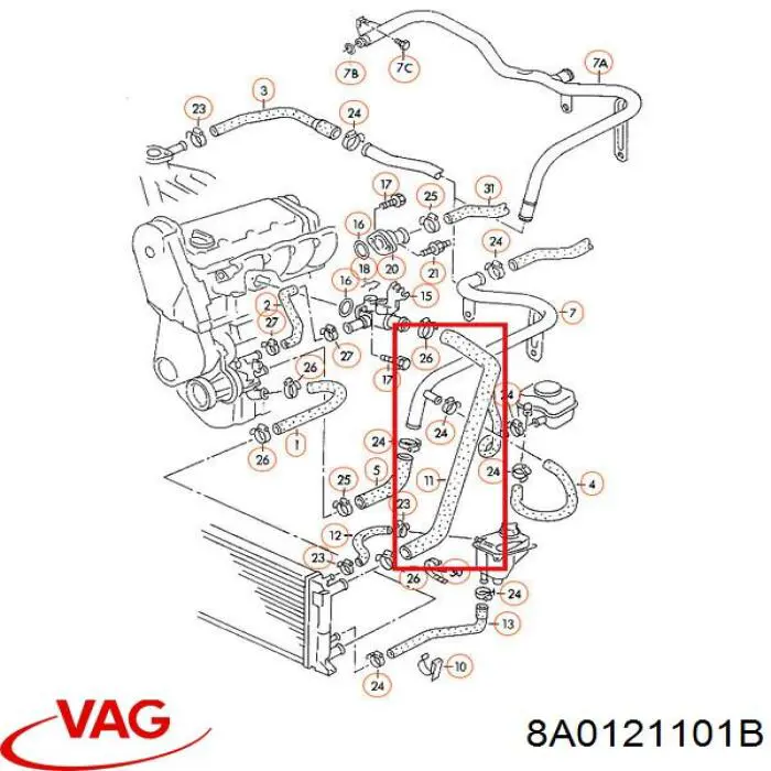 8A0121101B VAG шланг/патрубок радіатора охолодження, верхній