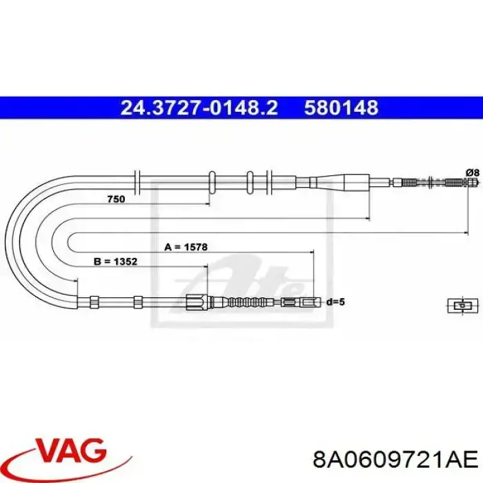 Трос ручного гальма задній, правий/лівий VAG 8A0609721AE ціна, від 13.61 USD
