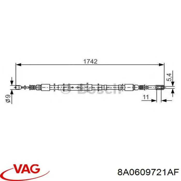 8A0609721AF VAG Трос ручного гальма задній, правий/лівий
