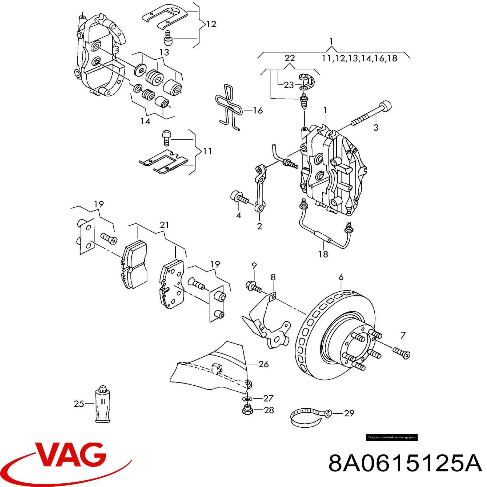 Кронштейн гальмівного супорта VAG 8A0615125A ціна, від 17.66 USD