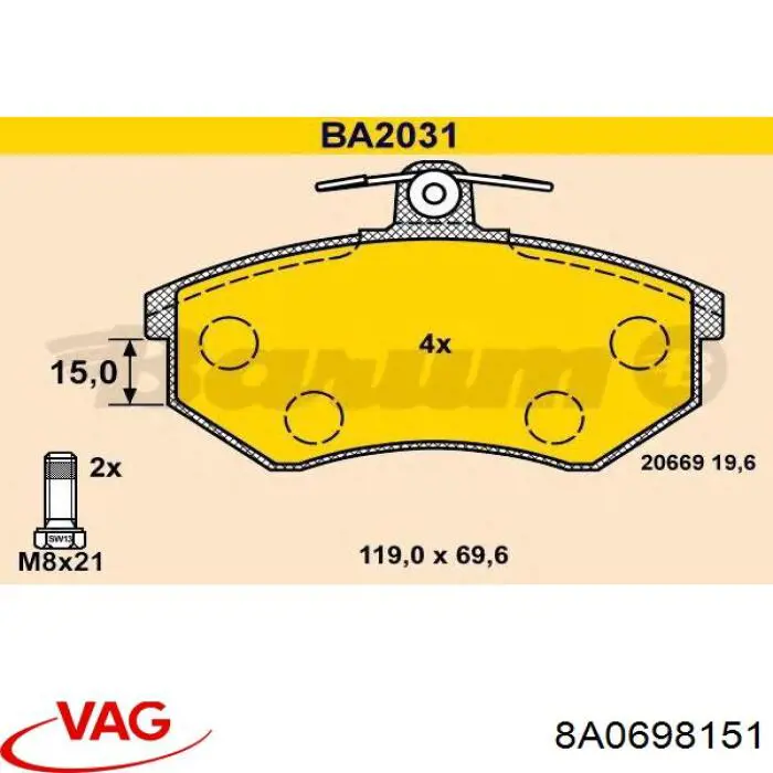 Передні тормозні колодки 8A0698151 VAG