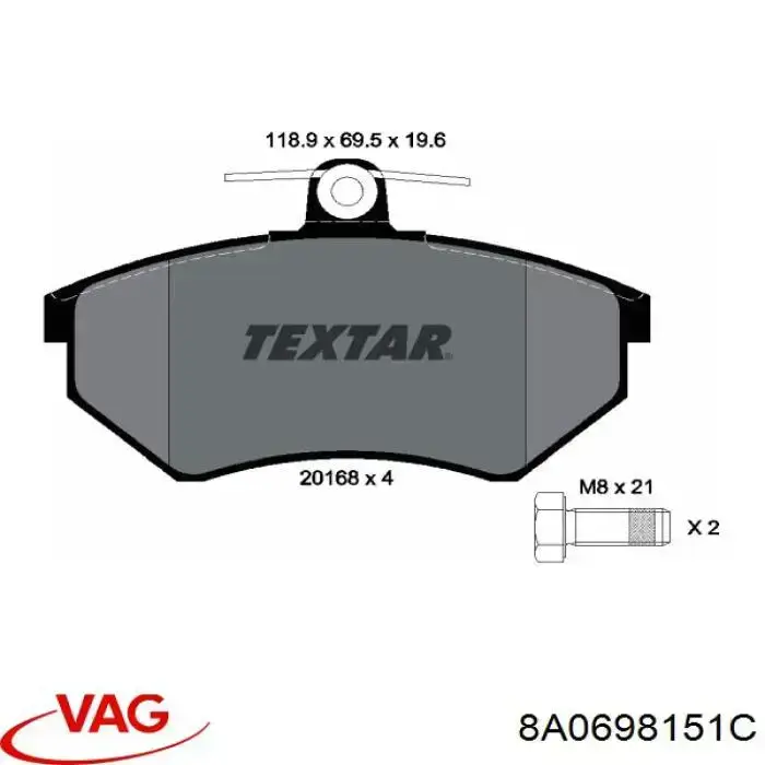 Колодки гальмівні передні, дискові 8A0698151C VAG