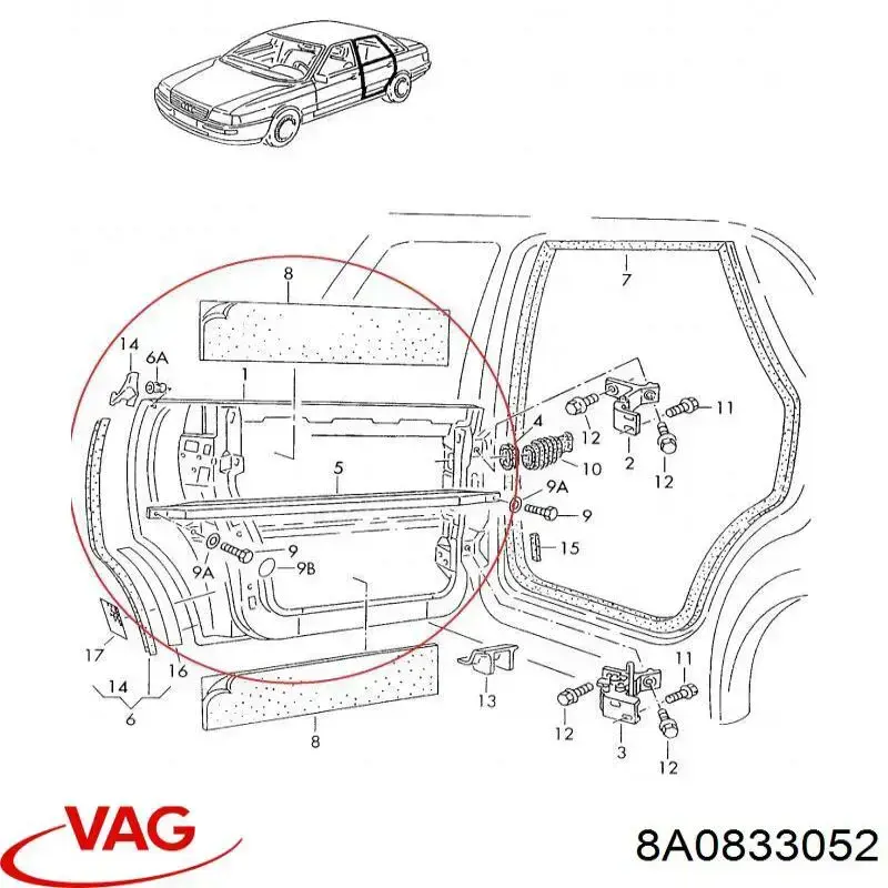 Двері задні, праві Audi 80 (89, 89Q, 8A, B3) (Ауді 80)