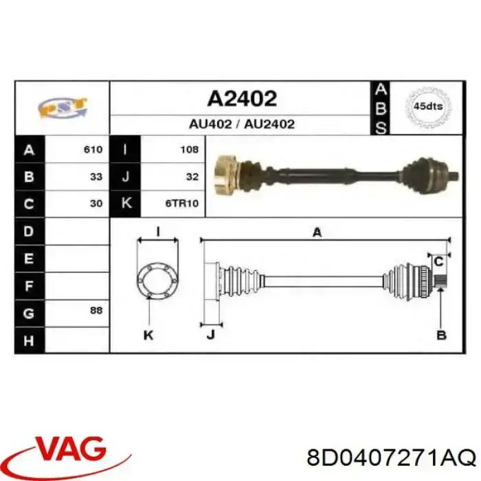 Привід передній лівий VAG 8D0407271AQ ціна, від 73.36 USD