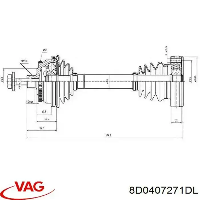 Купити 8D0407271DL VAG Ліва піввісь